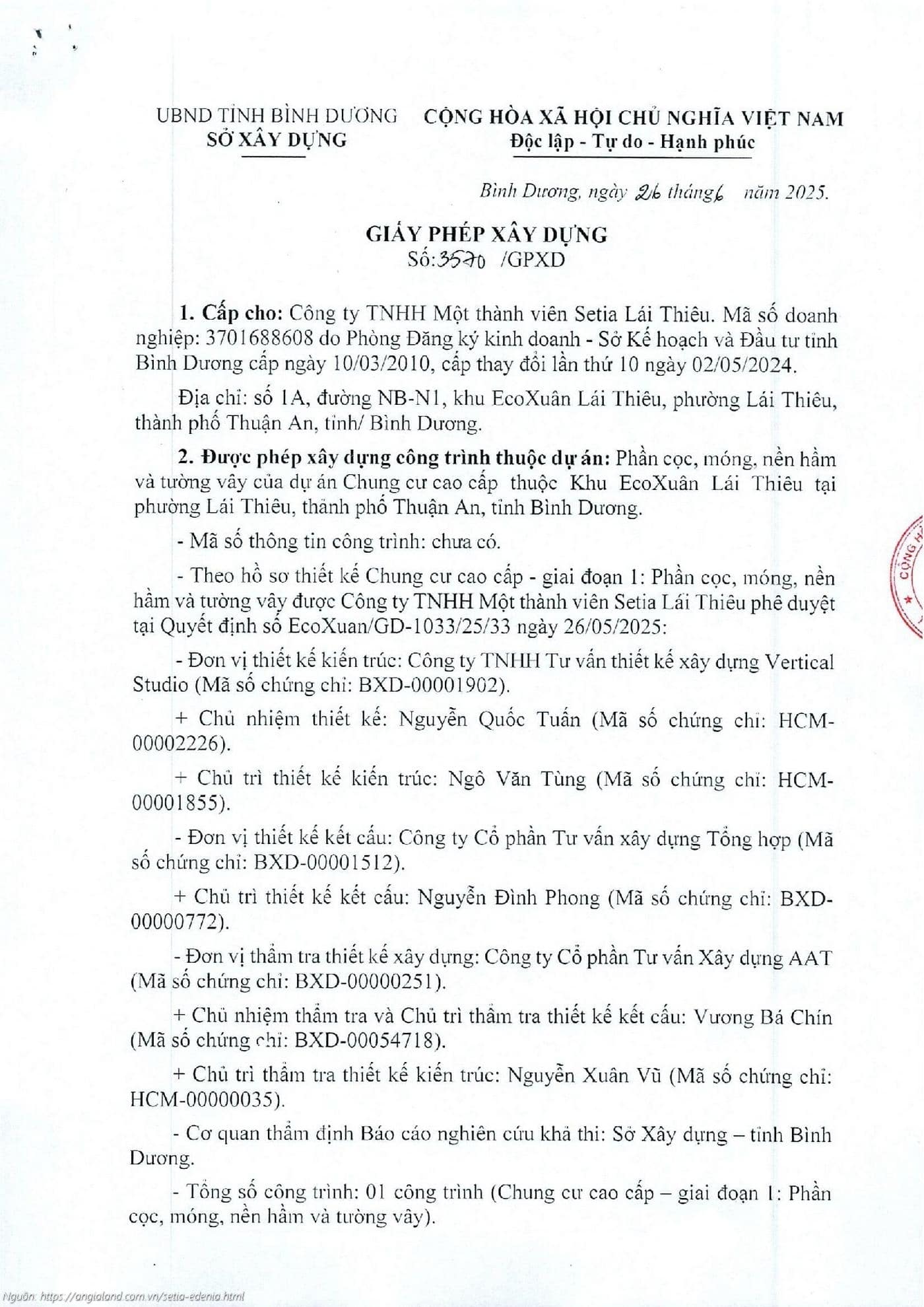 Giấy Phép Xây Dựng Gpxd Dự án Chung Cư Cao Cấp Setia Edenia Giấy phép xây dựng (GPXD) dự án chung cư cao cấp Setia Edenia