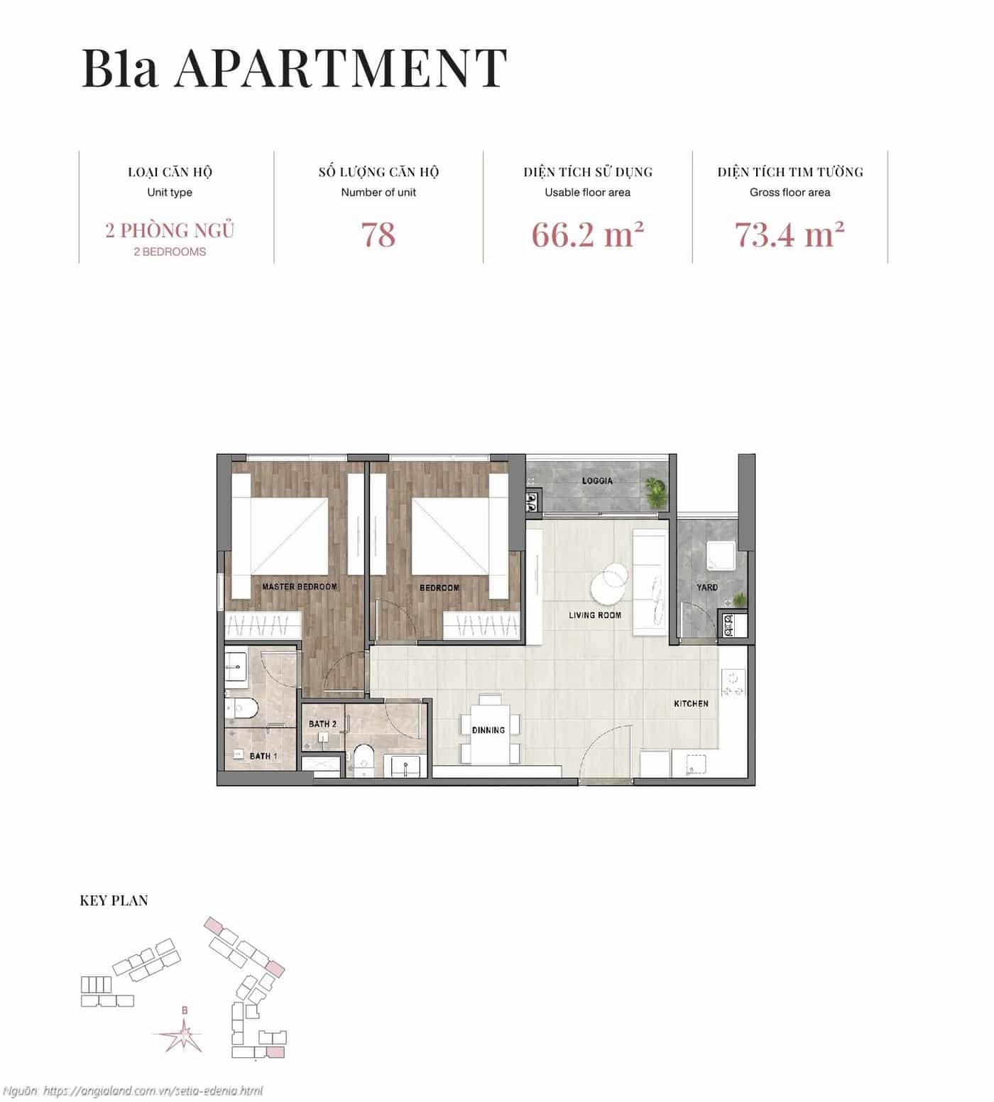 Mặt bằng căn hộ 2 phòng ngủ loại B1a, diện tích 73.4m² (tim tường) - dự án Setia Edenia Lái Thiêu Mặt bằng căn hộ 2 phòng ngủ loại B1a, diện tích 73.4m² (tim tường) - dự án Setia Edenia Lái Thiêu