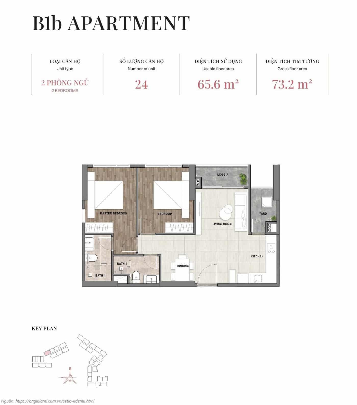Mặt bằng căn hộ 2 phòng ngủ loại B1b, diện tích 73.2m² (tim tường) - dự án Setia Edenia Lái Thiêu Mặt bằng căn hộ 2 phòng ngủ loại B1b, diện tích 73.2m² (tim tường) - dự án Setia Edenia Lái Thiêu