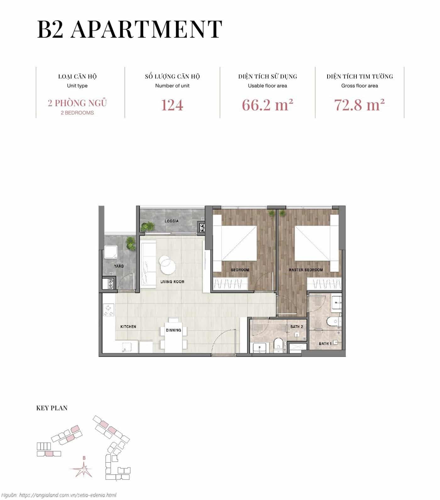 Mặt bằng căn hộ 2 phòng ngủ loại B2, diện tích 72.8m² (tim tường) - dự án Setia Edenia Lái Thiêu Mặt bằng căn hộ 2 phòng ngủ loại B2, diện tích 72.8m² (tim tường) - dự án Setia Edenia Lái Thiêu