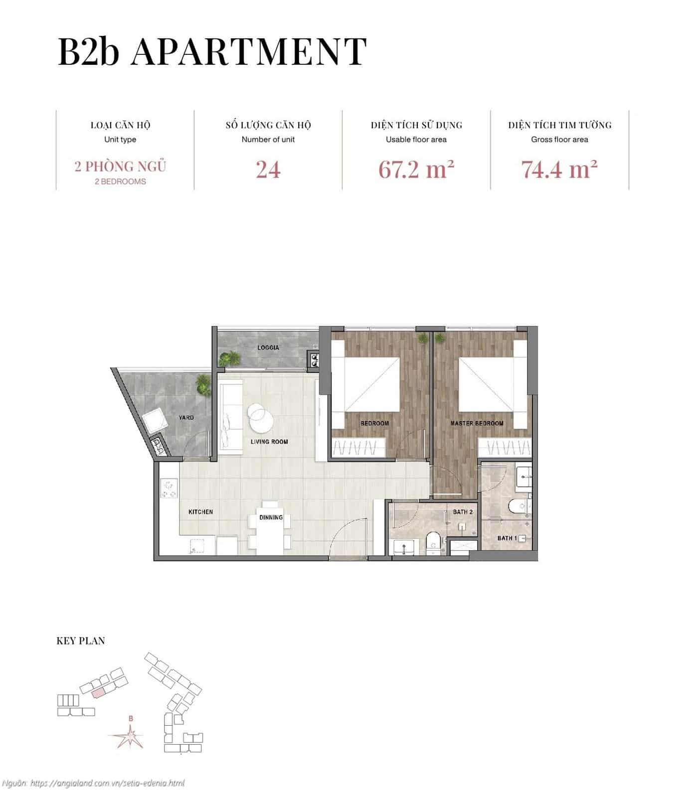 Mặt bằng căn hộ 2 phòng ngủ loại B2b, diện tích 74.4m² (tim tường) - dự án Setia Edenia Lái Thiêu Mặt bằng căn hộ 2 phòng ngủ loại B2b, diện tích 74.4m² (tim tường) - dự án Setia Edenia Lái Thiêu
