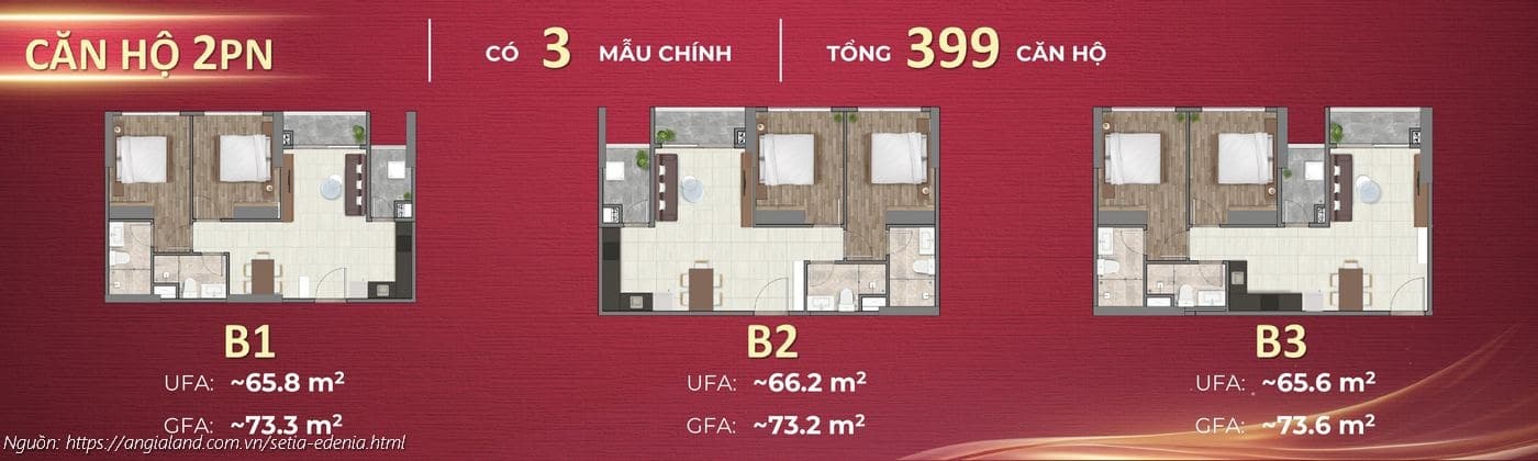 Mat Bang Can Ho 2pn Setia Edenia Lai Thieu B1 B2 B3 Mặt bằng căn hộ 2PN (2 phòng ngủ) dự án Setia Edenia (Loại B1: ~73.3m², B2: ~73.2m², B3: ~73.6m²)