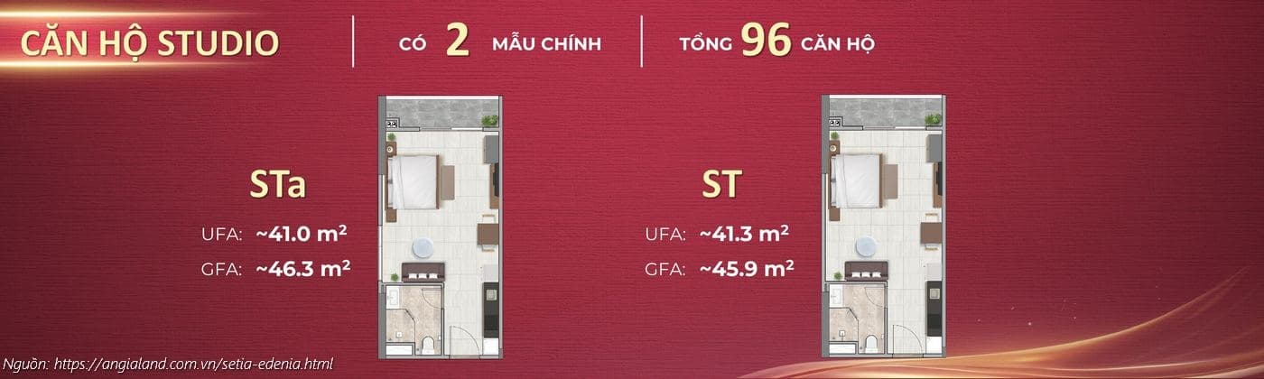 Mặt bằng căn hộ Studio dự án Setia Edenia (Loại ST: ~45.9m², STa: ~46.3m²) Mặt bằng căn hộ Studio dự án Setia Edenia (Loại ST: ~45.9m², STa: ~46.3m²)
