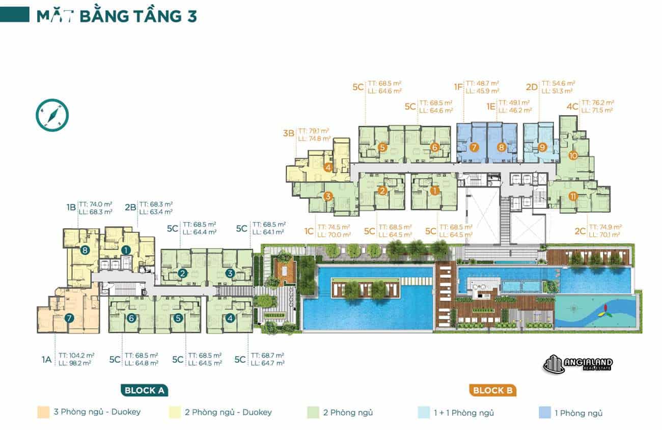 Mặt bằng tầng 03 căn hộ chung cư Dlusso Quận 2