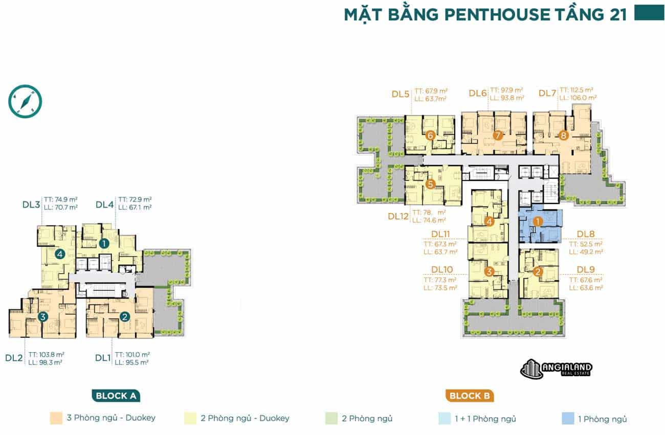 Mặt bằng tầng 21 căn hộ chung cư Dlusso Quận 2