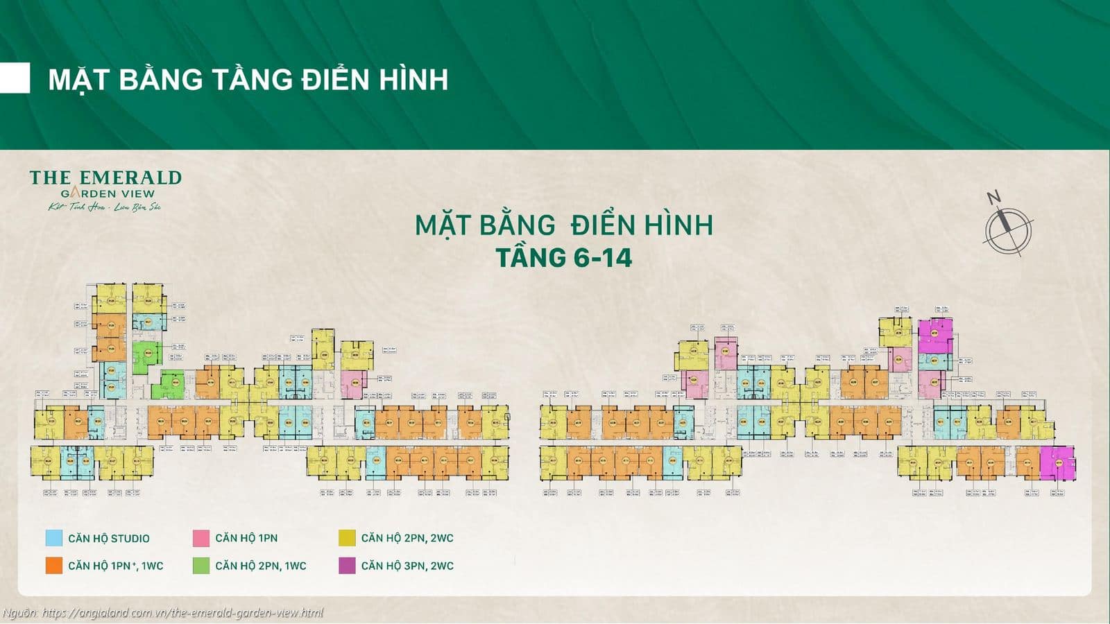 Mặt bằng tầng điển hình 6-14 căn hộ chung cư The Emerald Garden View, Phường Thuận An