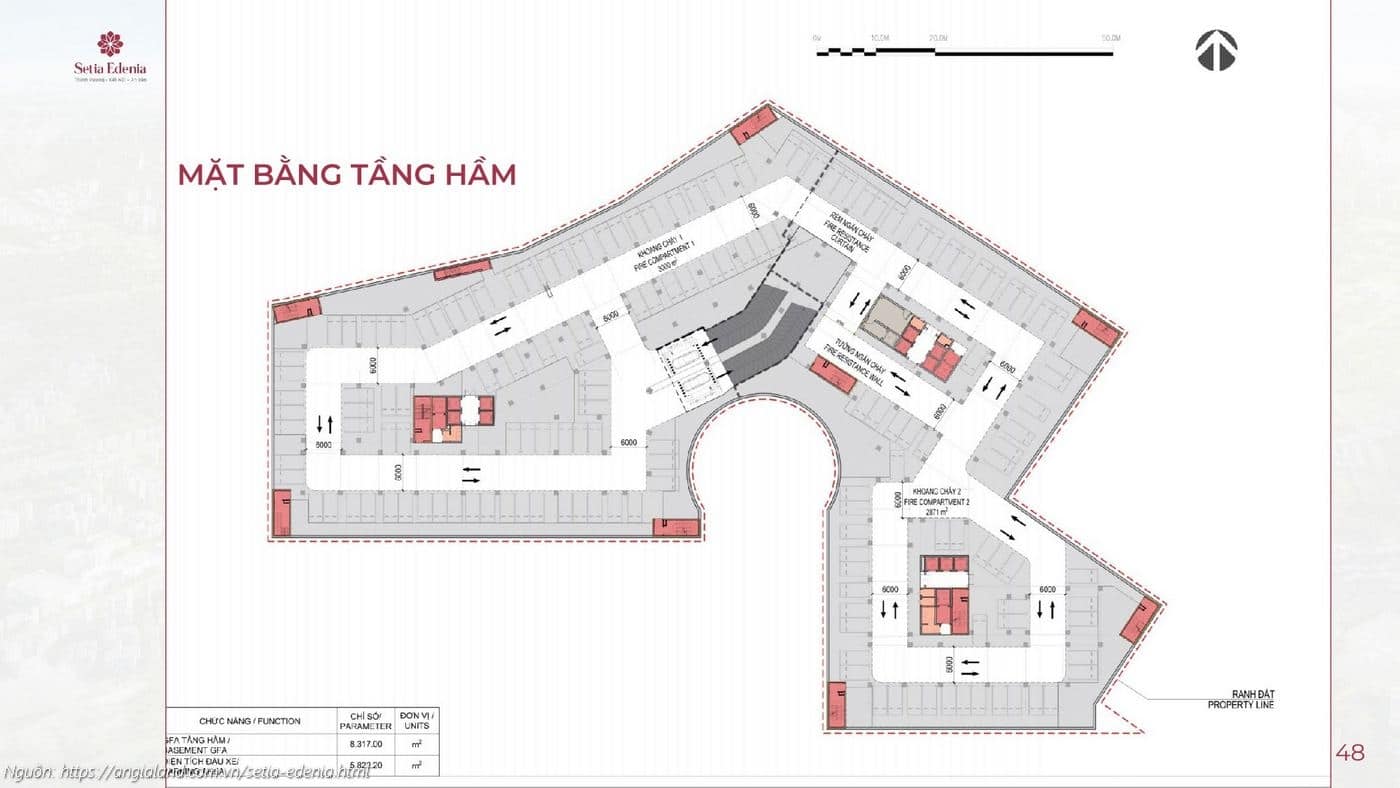Mặt bằng tầng hầm (bãi đậu xe) dự án căn hộ chung cư Setia Edenia Lái Thiêu