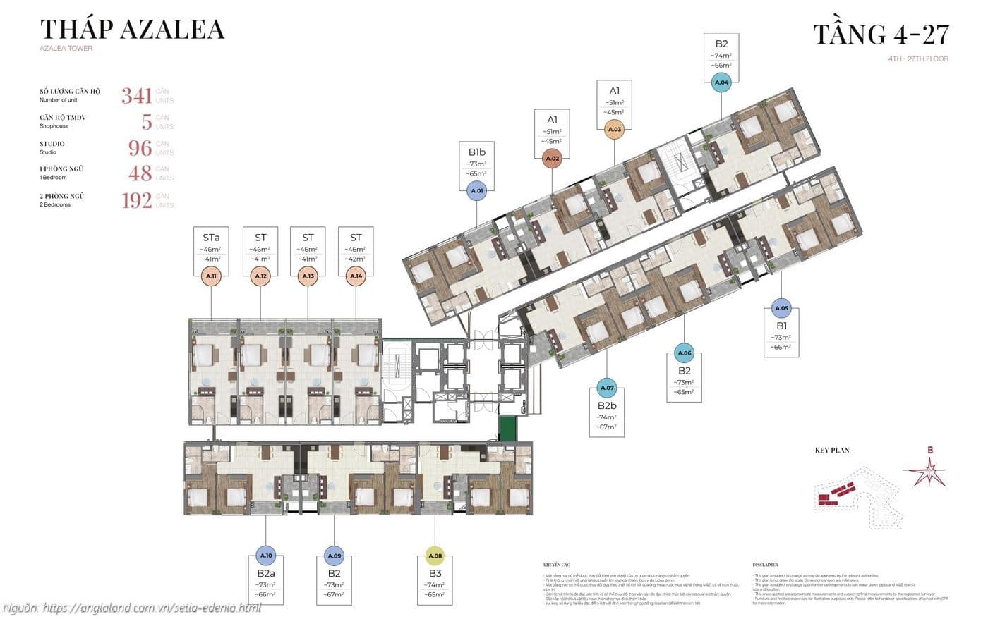 Mặt bằng Tháp Azalea (Tầng 4-27) dự án Setia Edenia Lái Thiêu (341 căn hộ)