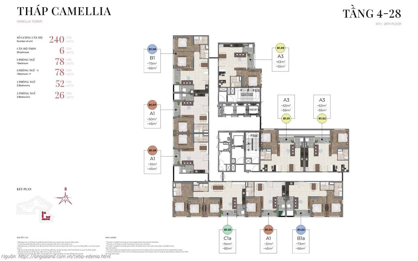 Mặt bằng Tháp Camellia (Tầng 4-28) dự án Setia Edenia Lái Thiêu (240 căn hộ)