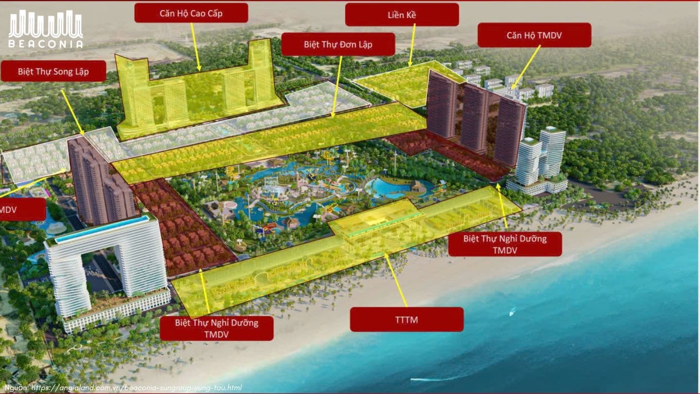 Ý tưởng và bố trí cacsc phân khu Mua Bán Cho Thuê Blanca City Sungroup Vũng Tàu