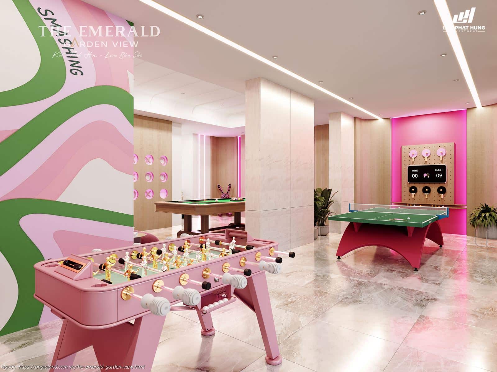 Phối cảnh tiện ích phòng Game, khu giải trí (Bi-lắc, Bóng bàn) tầng 4 The Emerald Garden View