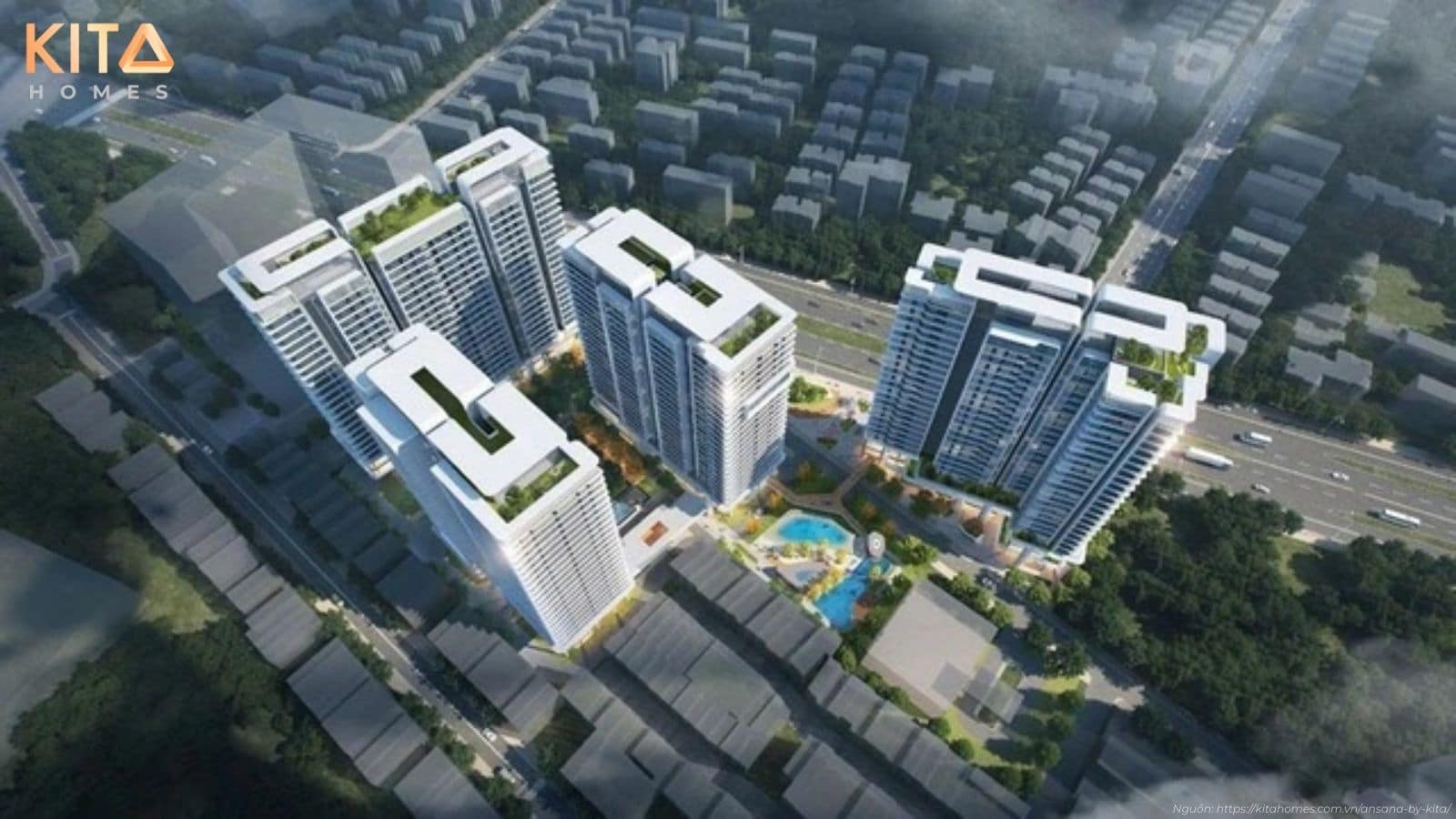 Vẻ đẹp kiến trúc hiện đại qua phối cảnh tổng thể dự án Ansana by Kita ngay mặt tiền Võ Văn Kiệt