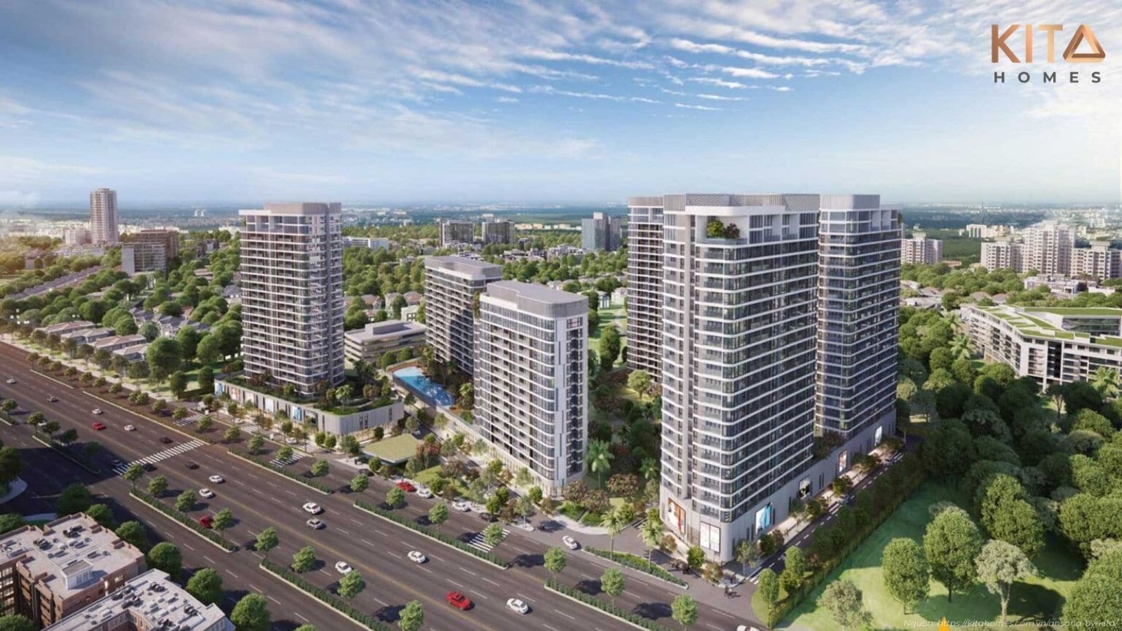 Vẻ đẹp kiến trúc hiện đại qua phối cảnh tổng thể dự án Ansana by Kita ngay mặt tiền Võ Văn Kiệt