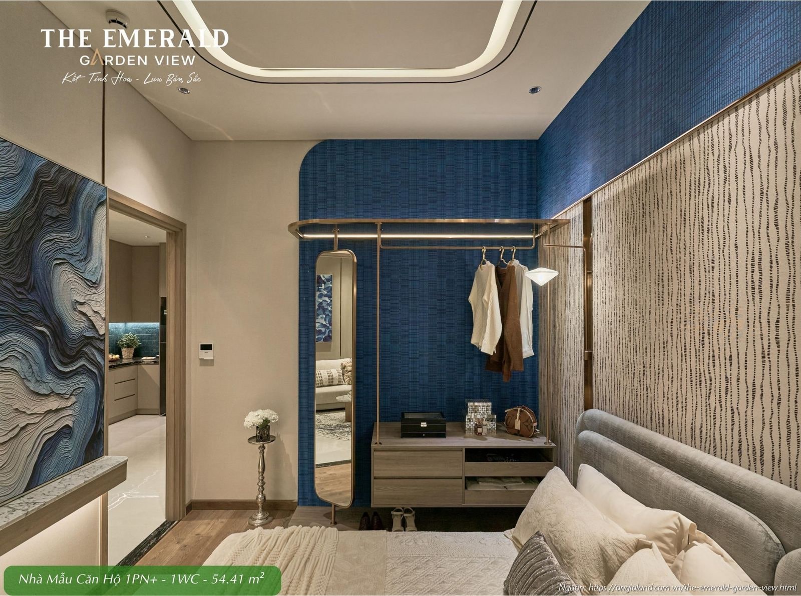 Phòng ngủ Master ấm cúng tại nhà mẫu căn hộ 1 phòng ngủ cộng diện tích 54.41m2 The Emerald Garden View