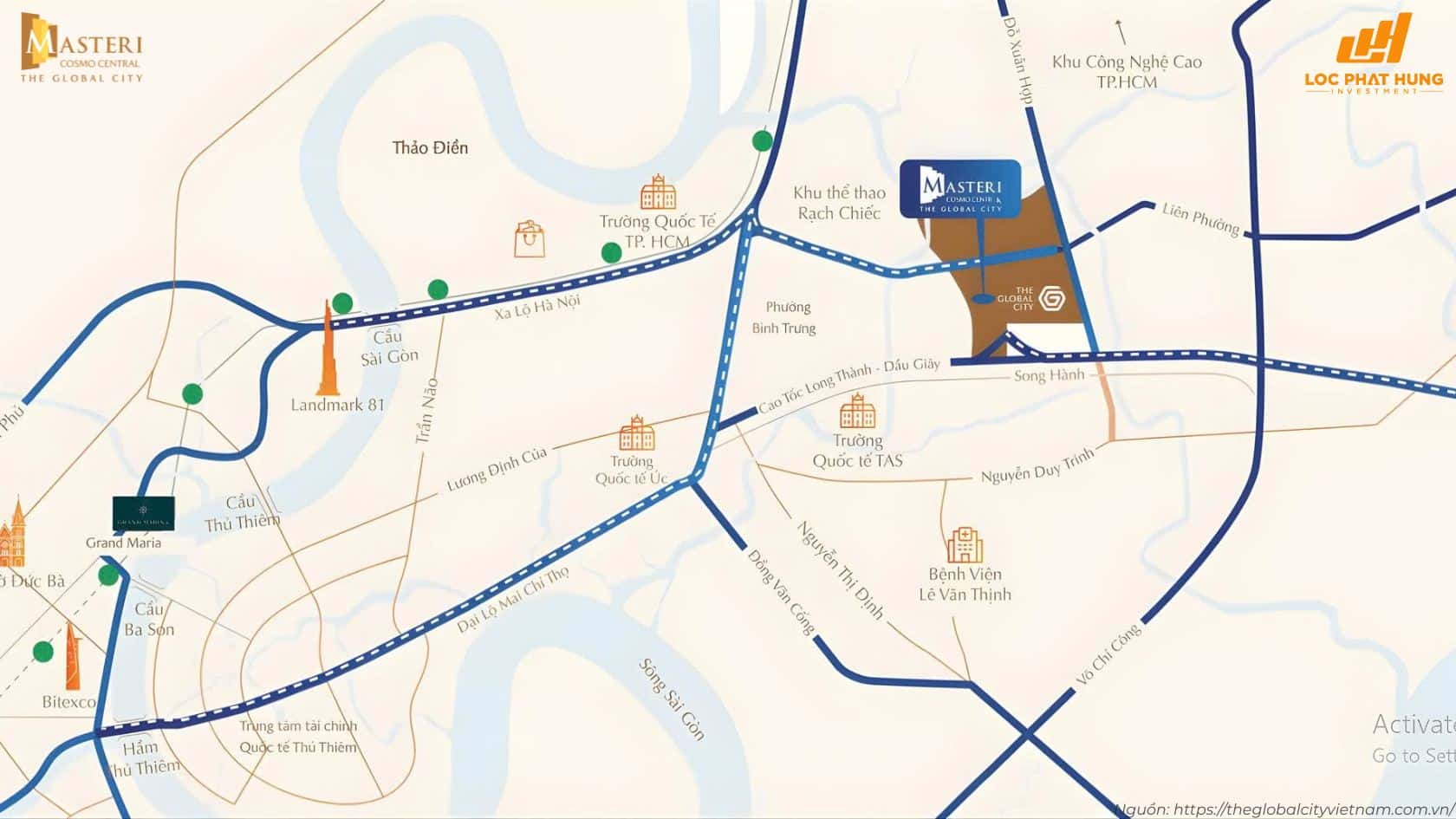 Vị trí chiến lược dự án Masteri Cosmo Central tại trung tâm đại đô thị The Global City