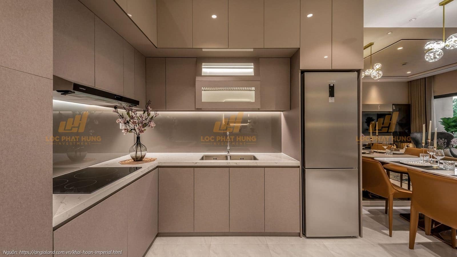 Khu vực bếp nhà mẫu căn hộ 2PN - 2WC (68m2) dự án Khải Hoàn Imperial TPHCM