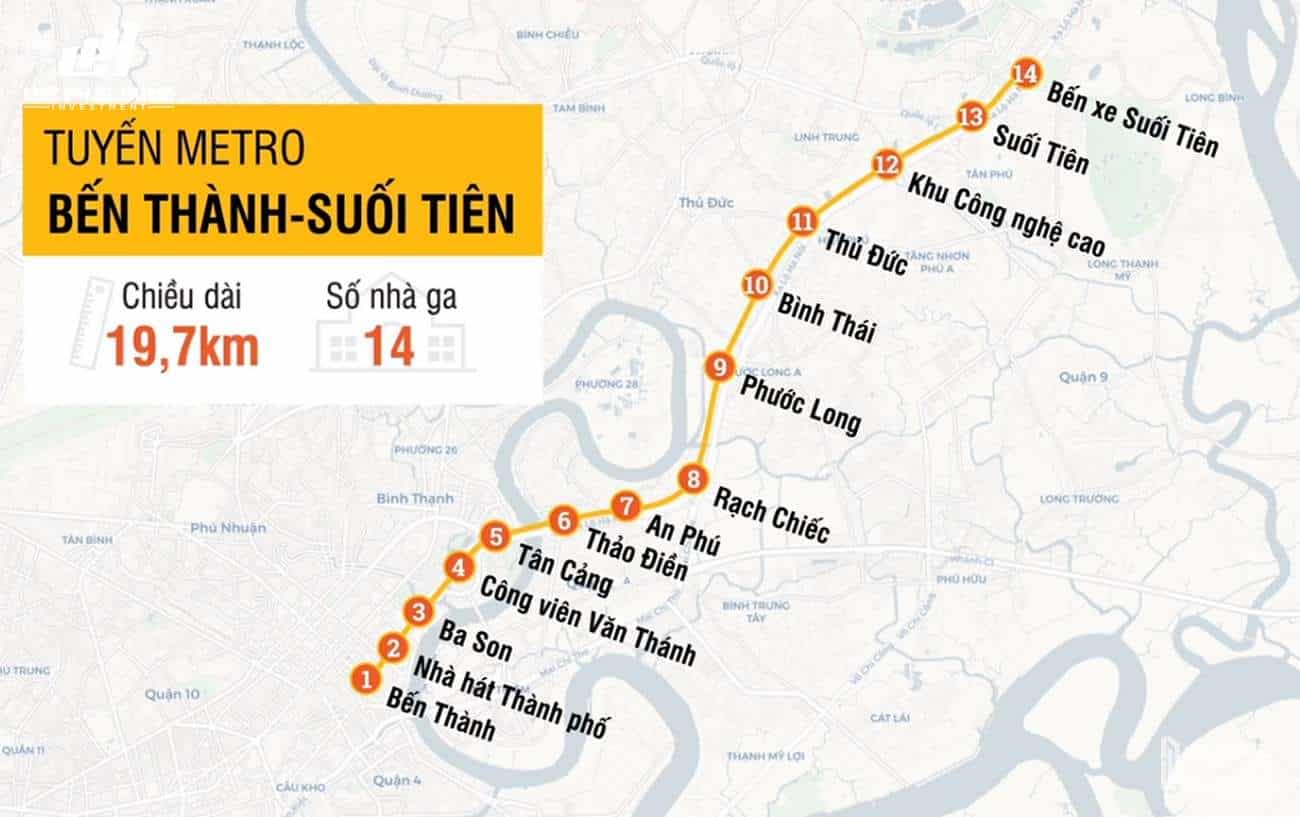 Bản đồ tuyến Metro số 1 Bến Thành Suối Tiên